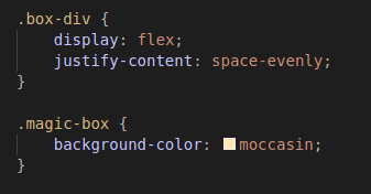 screenshot of CSS code used for box class