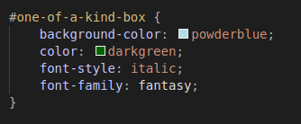 screenshot of CSS code used for 'one-of-a-kind-box '